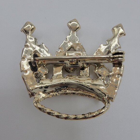 Goldtone Crown Pin Gems Brooch King Queen Lady Duchess Royalty Prince - Picture 3 of 3